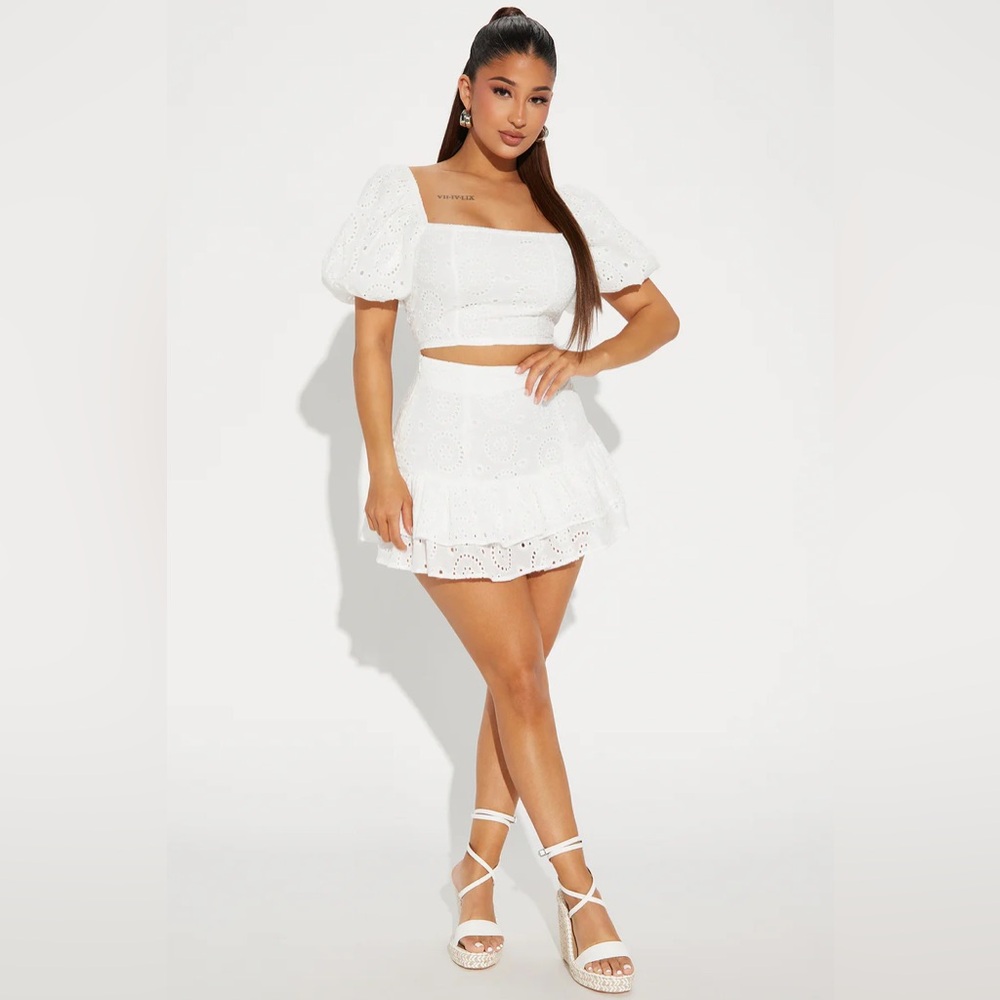 Fashion nova - Sweet Escape Eyelet Skirt Set - White